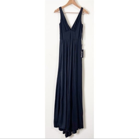 La Femme Black V-Neck Jersey Empire Waist Gown Dress Size 4 US NWT - Picture 2 of 8